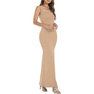 Womens Square Neck Elegant Long Dress Khaki